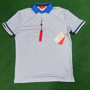 Stylish Striped Polo Shirt with Blue Accents